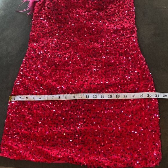 Women’s Pink Short Feather & Sequin One Shoulder Prom Party Dress Size 14 *READ - Picture 12 of 16